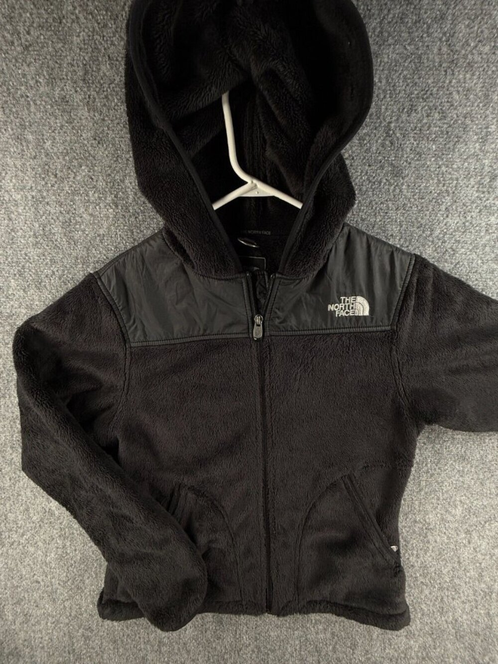 The North Face Jacket Full Zip Black Hooded Fuzzy Fleece Women Small Logo Adult